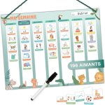 Planning semaine pour enfants - tableau magn�tique montessori au design mignon avec 200 aimants & un ...