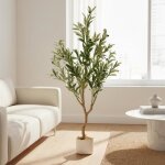 Plante artificielle 120 cm oliviers artificiels avec pot blanc 20 olives pour balcon chambre bureau