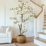 Plante artificielle 120cm grand magnolia artificiel blanc pour interieur exterieur