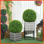 Plante artificielle - akozon - boules de buis �40 cm (lot de 2) - vert fonc� - pe - protection anti - ...