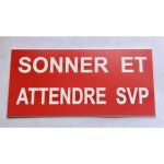 Plaque adhsive sonner et attendre svp rouge format 75 x 150 mm signaltique