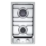 Plaque de cuisson  gaz - inox - 30 cm - 2 feux - allumage lectronique - grilles mailles noires