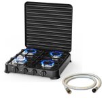 Table de cuisson gaz 4 feux - intec - 8800w - acier inoxydable - portable - butane / propane Table de cuisson gaz 4 feux - intec - 8800w - acier inoxydable - portable - butane / propane