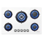 Plaque de cuisson gaz - iseasy - 5 foyers - blanc - 77x51 cm - gaz naturel / propane / butane