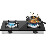 Plaque de cuisson � gaz portable 2 feux 14000 w en acier inoxydable et verre facile � utiliser
