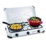 Rchaud gaz portable 3 feux 3450w blanc laqu couvercle plaque de cuisson kemper