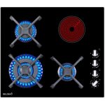 Plaque de cuisson mixte 3 gaz et 1 vitroc�ramique double couronne 7400 w manettes