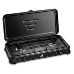 Plaque de cuisson noire 2 feux 2600w - r�chaud gaz portable couvercle id�al camping cuisine exterieure ...