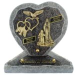 Plaque fun�raire c?ur granit avec d�coration de lourdes