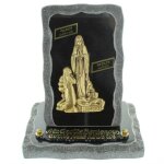 Plaque fun�raire en granit sur socle avec lapparition de lourdes en bronze 18x20cm