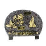 Plaque fun�raire de lapparition avec une rose en bronze et granit 18x12cm