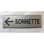 Plaque grav�e adh�sive sonnette + fleche gauche argent�e format 29 x 100 mm