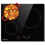 Plaque induction 3 foyers amzchef 7400w 9 niveaux cuisson rapide avec 3 boosters l59 x p52 cm