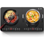 Plaque induction portable 2 feux 3500w avec panneau cristal noir10 r�glages temp�ratureminuterie 4 h ...