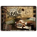 Plaque en m�tal - route 66 - vieille voiture am�ricaine - 14 x 10 cm - vintage - d�coration murale
