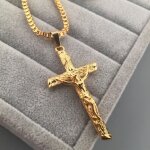 Plaqu� nouvelle or jaune 18k en acier inoxydable inri j�sus croix collier pendentif hommes cadeau mkk93 ...