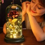 Rose ternelle la belle et la bte - plaqu or rose 24k - fleur artificielle avec dme en verre lumineux ...