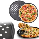 Plaque  pizza ronde de 32 cm en acier carbone avec trous pour pizza et tartes flambesperfore et antiadhsiv ...