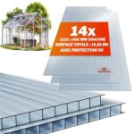 Plaque de polycarbonate creux 1025 m² 14 unités plaques à double paroi 4mm dépaisseur serre abri Plaque de polycarbonate creux 1025 m² 14 unités plaques à double paroi 4mm dépaisseur serre abri