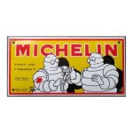 Plaque publicitaire maille - michelin - bibendum pansement - blanc - vintage - 20x10 cm