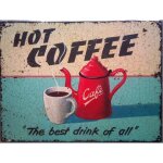 Plaque publicitaire - hot coffee - mtal - rectangulaire - vintage - dcoration murale