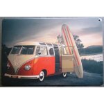 Plaque publicitaire - volkswagen - combi split - rouge et blanc - vintage - 30x20 cm