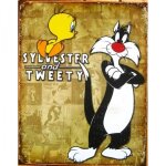 Plaque publicitaire - titi et gros minet - m�tal - 41x32 cm - vintage - d�coration murale