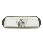 Plat � cake - ac - d�co - chabada - c�ramique - 30 x 12 cm - blanc et gris