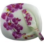 Plat et sa pelle a gteau motif dcor orchide en verre vendu dans un coffret cadeau trs joli design ...