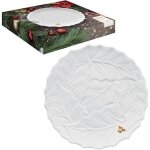Plat � tarte - easylife - 30 cm - porcelaine - lavable au lave - vaisselle - feuilles de houx