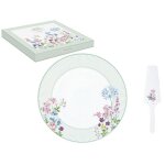 Plat  tarte - easylife - floraison - porcelaine - 32 cm - avec pelle  tarte