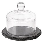 Plateau en ardoise avec cloche en verre - aps - pr�sentation attrayante des aliments - noir