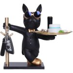 Objet d�coratif - plateau cl� entr�e bouledogue - r�sine - noir - design contemporain