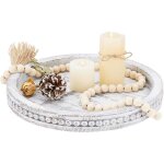 Plateau d�coratif en bois plateau de table basse avec perles de bois blanchi plateau de service rustique ...