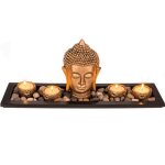 Plateau d�coratif - generic - bougeoir bouddha - bois - pierres d�coratives - 41 x 12 cm