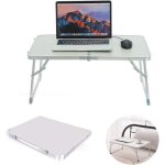 Plateau de lit pliable cadre en aluminium lger portable table de petit - djeuner 60 cm x 40 cm blanc ...
