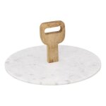 Plateau prsentation rond marbre bois 30cm blanc