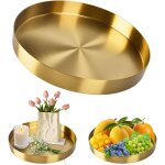 Plateau rond dor� m�tal ? �20 cm ? bijoux bougies cosm�tiques ? d�coration table / caf� label