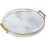 Plateau de service - rond - acrylique - 27cm - poign�es incluses - clair