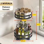 Plateau tournant �pices rangement cusine 2 etages rotatif � 360 � etagere � �pices en acier pour la cusine ...