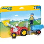 Playmobil - 6964 - playmobil 1. 2. 3 - fermier avec tracteur et remorque