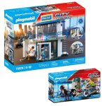 Playmobil pack moto police policier en moto et voleur (70572) + poste de police (71874)