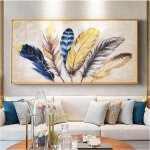 Plume dore moderne tableaux muraux abstrait toile peinture maison salon chambre dcoration peinture ...