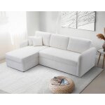 Pocatello - canapé dangle réversible 4 places - convertible avec coffre - en tissu bouclette - blanc Pocatello - canapé dangle réversible 4 places - convertible avec coffre - en tissu bouclette - blanc