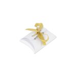 Pochons � drag�es - lot de 10 - blanc - ruban satin or - 10 x 7 cm