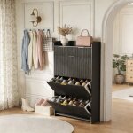 Pocketpop meuble � chaussures noir 77�24�133 cm ? 6 �tag�res tiroirs modulables anti - basculement