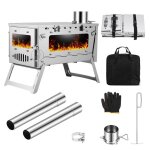 Po�le � bois pliable camping ? fianao ? acier inoxydable ? fen�tres en verre ? conduit r�glable ? surface ...