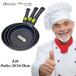 Po�les - espace cuisine professionnel - lot de 3 - 20 / 24 / 28cm - antiadh�sif - compatible induction ...