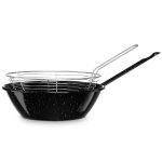 Po�le friteuse avec panier induction 28 cm acier �maill� 43l feu gaz four briebe levante noir