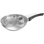 Po�le � friture inox 26 cm - baumalu - equipement bak�lite noir - panier fil dacier